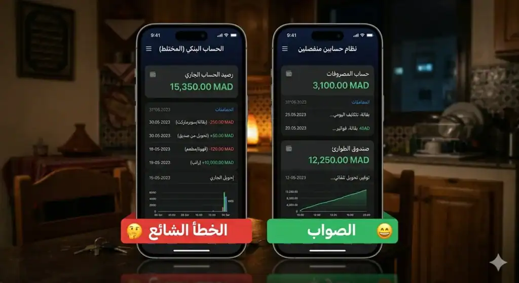 مقارنة بين حساب مصرفي واحد وحسابَين منفصلَين لصندوق الطوارئ والمصروفات