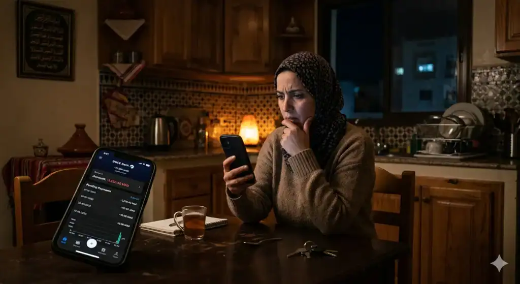 امراة يتفقد حسابه البنكي بقلق — لماذا يحتاج كل شخص صندوق طوارئ