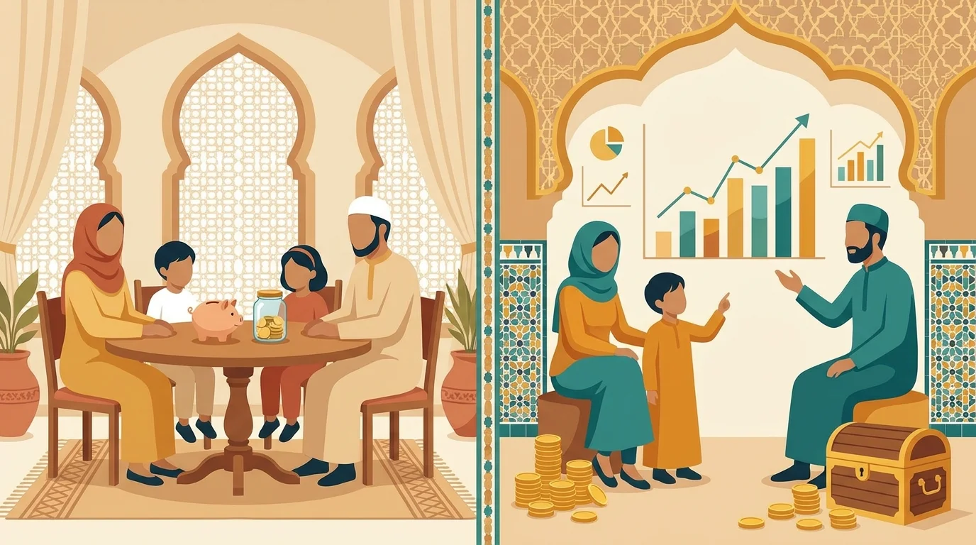الفرق بين الادخار والاستثمار — رسم توضيحي