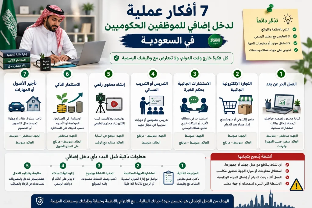 7 أفكار عملية لمصادر دخل إضافي للموظفين الحكوميين في السعودية
