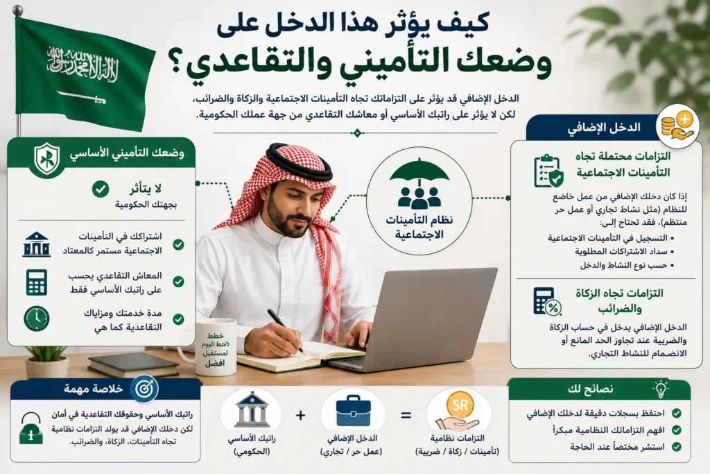 تأثير الدخل الإضافي على الوضع التأميني والتقاعدي للموظف الحكومي في السعودية
