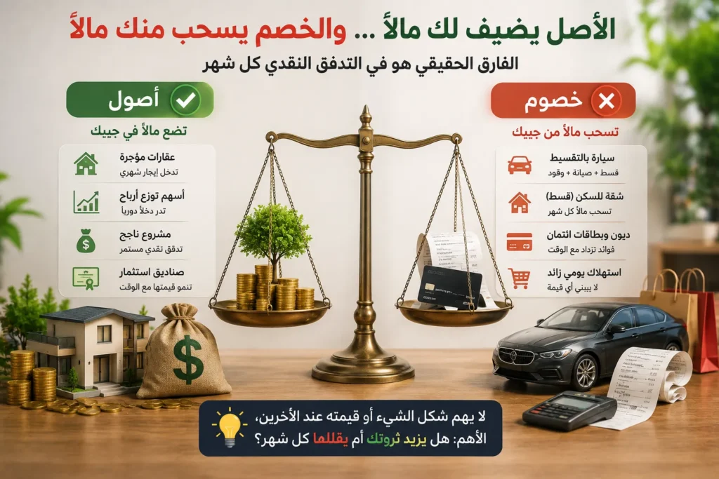 الفرق بين الأصول والخصوم وتأثير كل منهما على التدفق النقدي والثروة المالية للعائلة