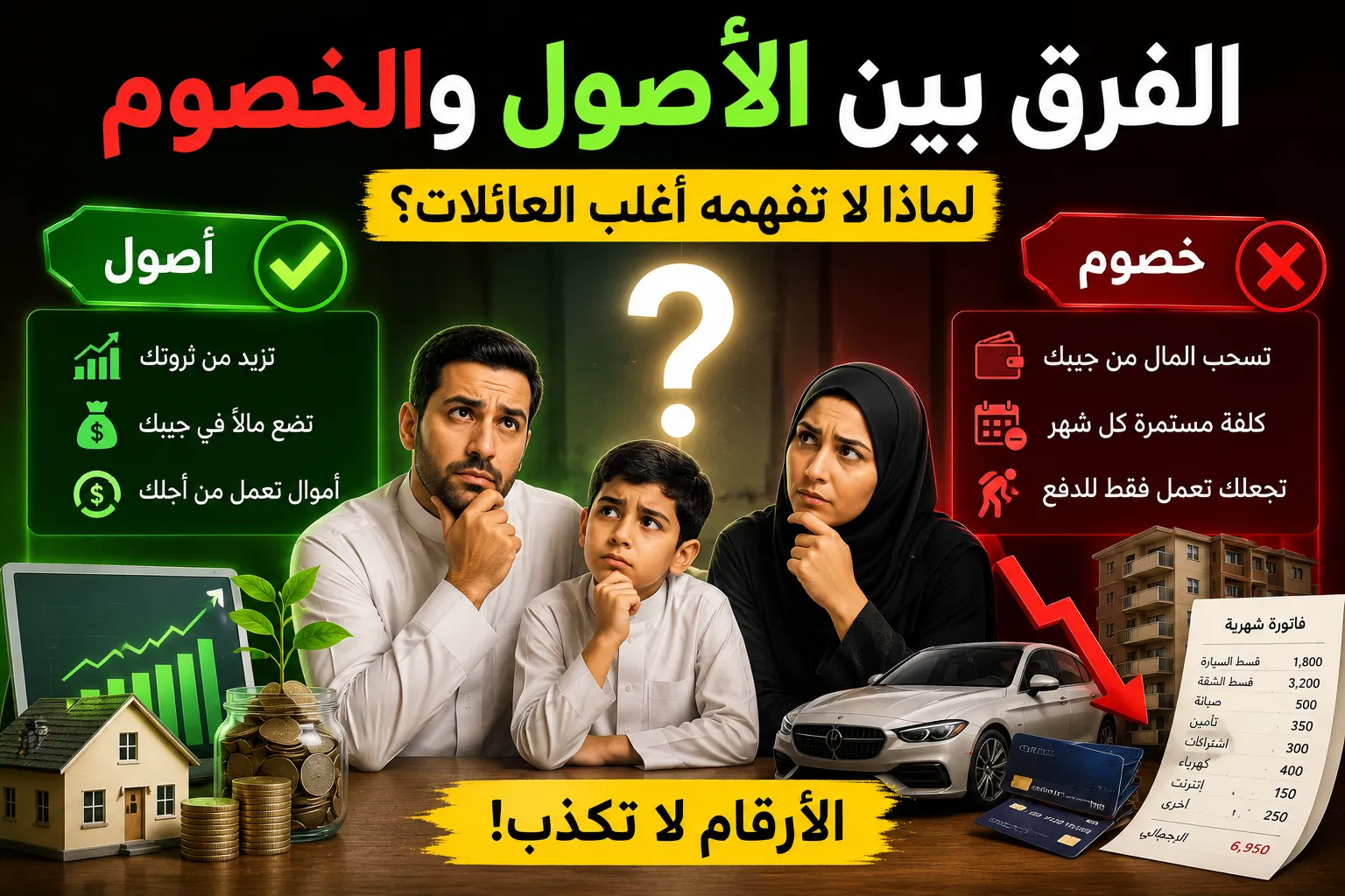 الفرق بين الأصول والخصوم وكيف تؤثر الممتلكات والالتزامات الشهرية على الوضع المالي للعائلة