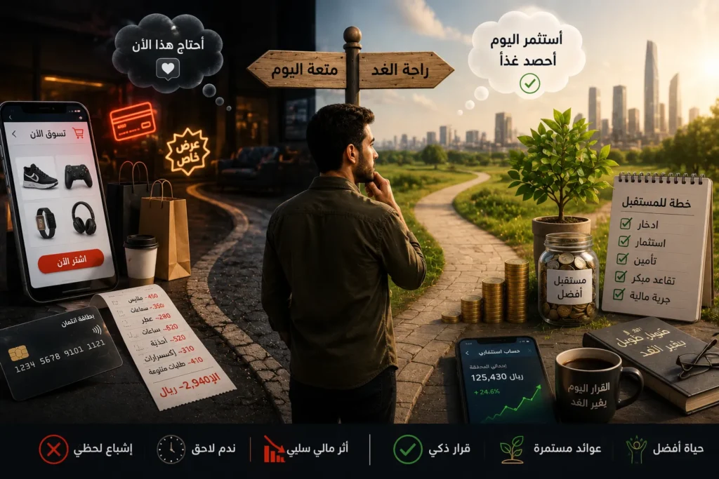 التحيز للحاضر الذي يدفع إلى تفضيل متعة اليوم على الادخار والاستثمار وراحة المستقبل المالي