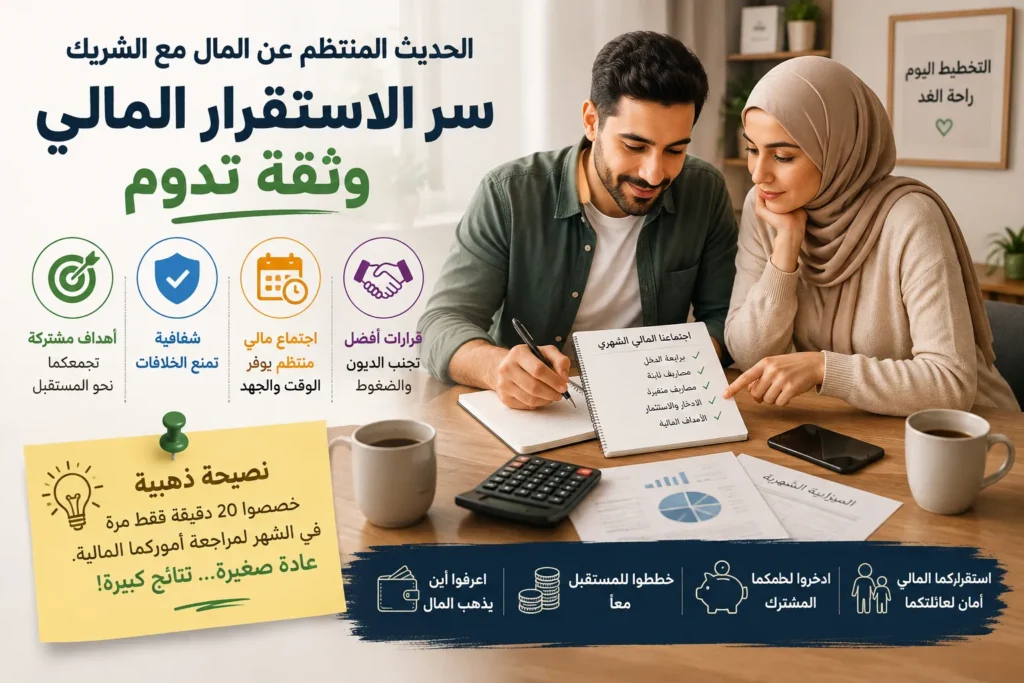 الحديث المنتظم عن المال مع الشريك لمراجعة الميزانية وتحقيق الأهداف المالية وبناء الثقة والاستقرار