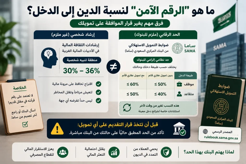 ما هي نسبة الدين إلى الدخل الآمنة والفرق بين الحد الشخصي والحد الرقابي للبنوك السعودية