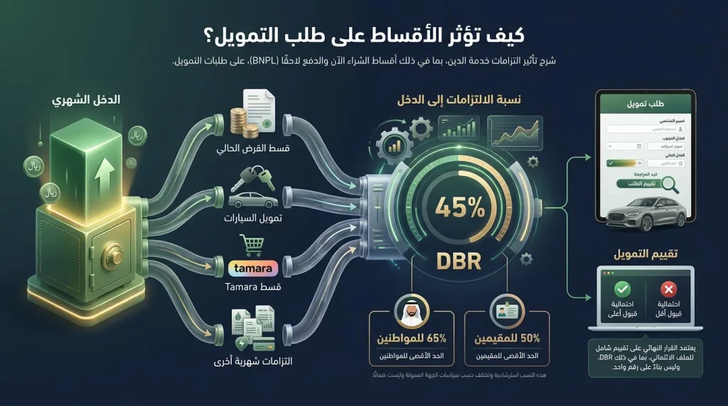 تأثير أقساط الدفع الآجل على نسبة الالتزامات إلى الدخل عند طلب التمويل