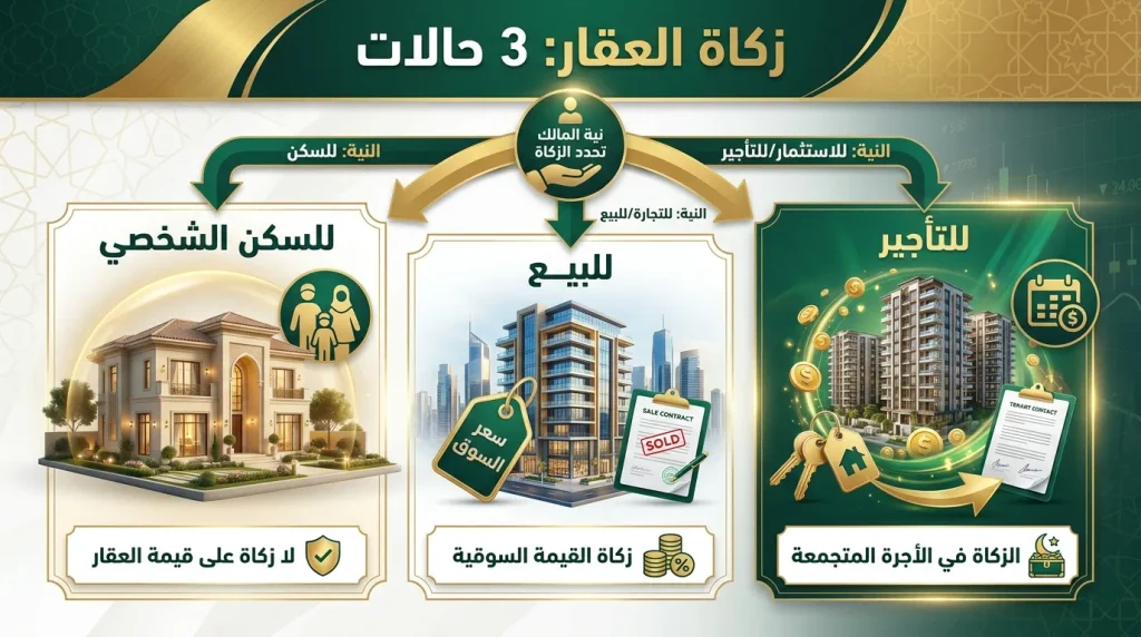 أنواع العقار من حيث الزكاة للسكن أو للبيع أو للتأجير